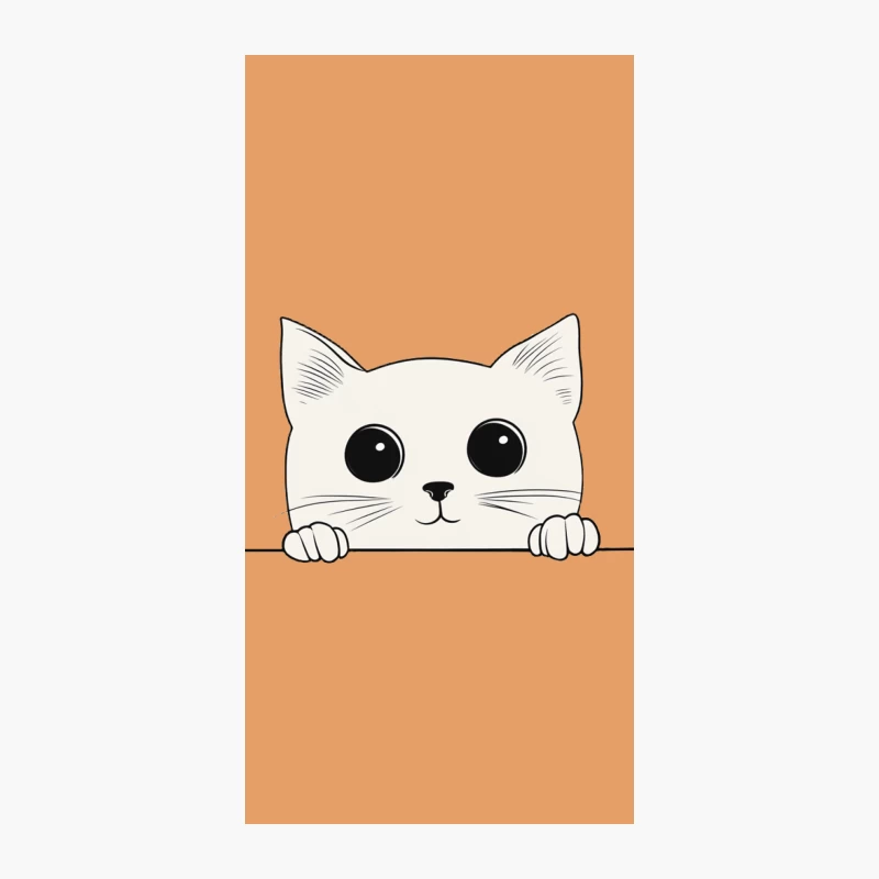 Cute Cartoon White Cat Peeking with Big Eyes in Minimalist Line Drawing iPhone Case