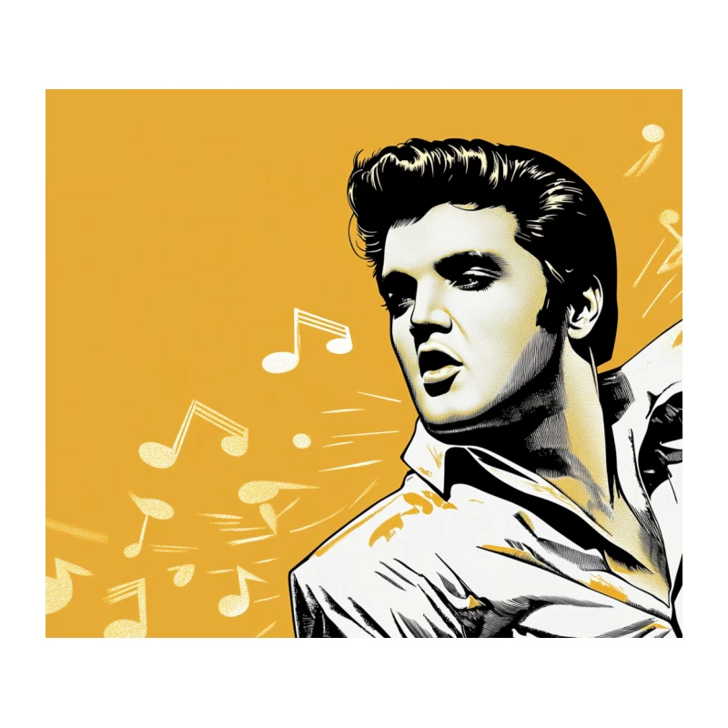 Iconic Illustration of Elvis Presley: The King of Rock and Roll Tapestry