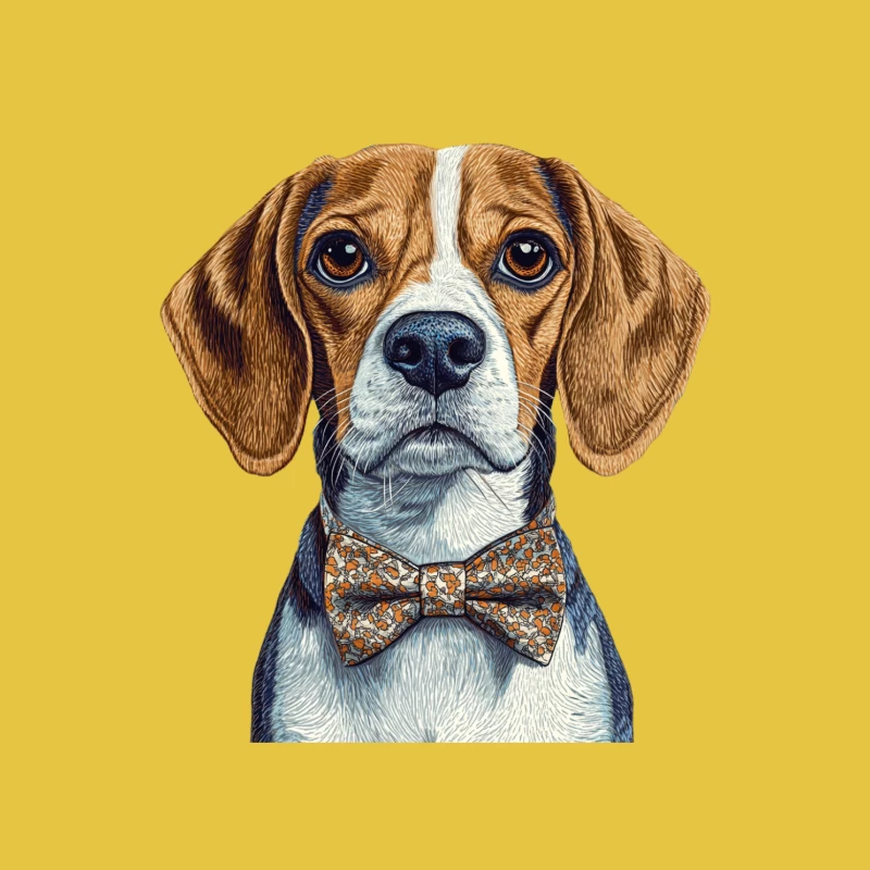 Stylish Beagle Portrait: Detailed Illustration of a Bow Tie-Wearing Dog Male T-Shirt