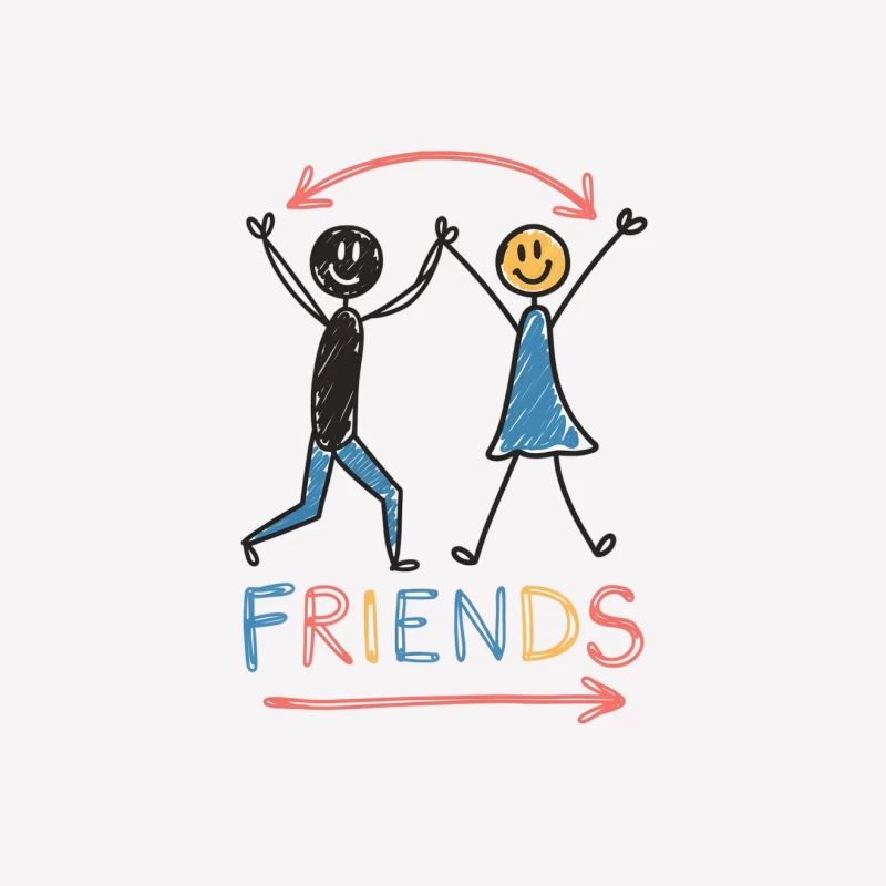 Cheerful Stick Figure Friends: A Colorful Hand-Drawn Illustration Female T-Shirt