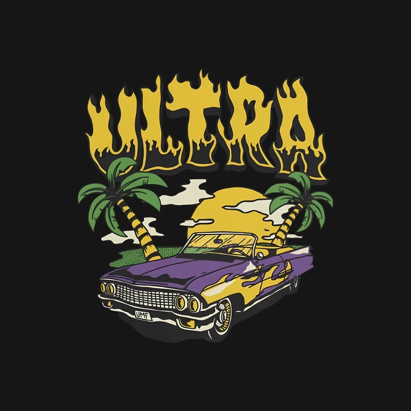 Cooles Auto mit Palmen und Sonnenuntergang Herren Langarm T-Shirt