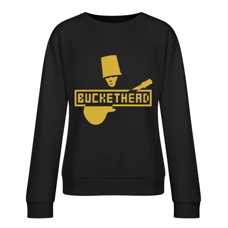 Gold Buckethead Guitar Player Logo Design Female Pullover Sweatshirt