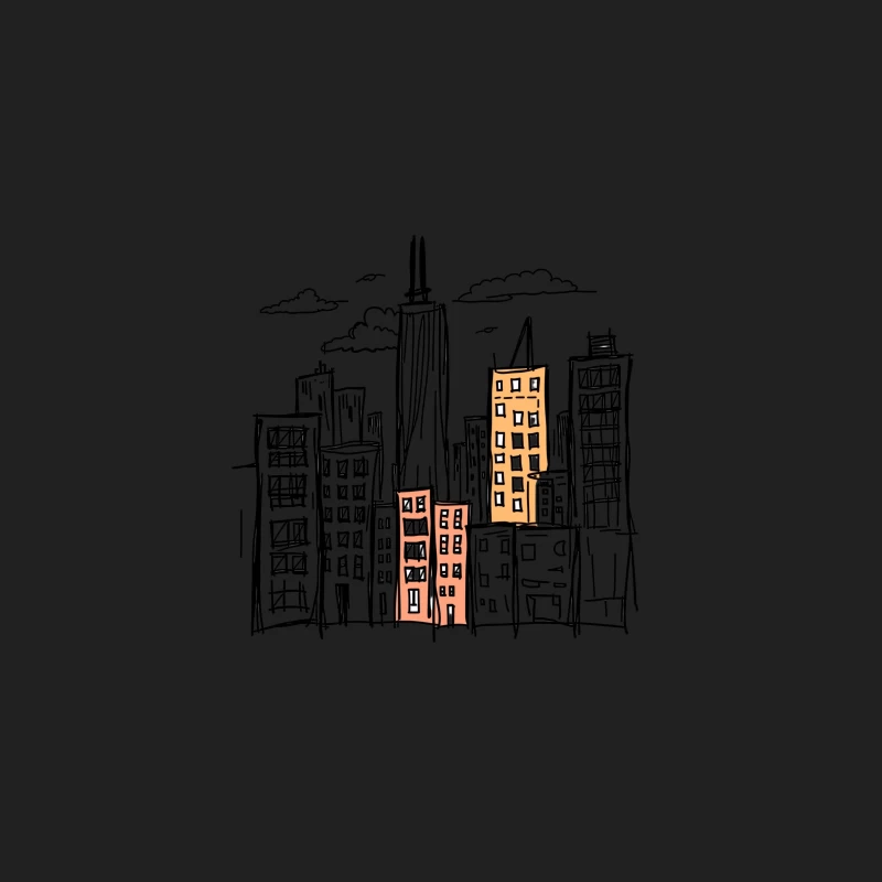 City skyline illustration Bucket Hat
