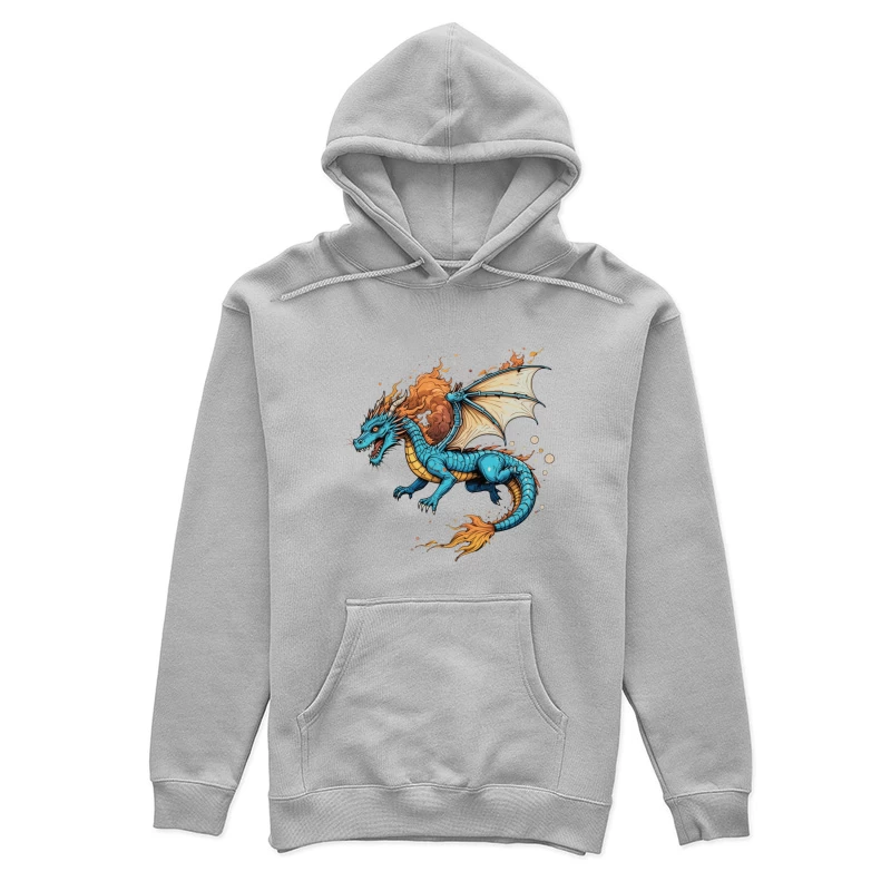 Fierce Blue Dragon with Fiery Mane and Wings Female Pullover Hoodie