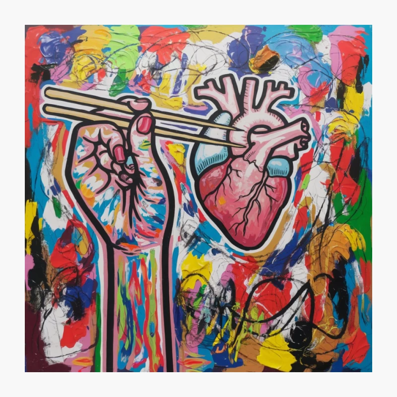 Vibrant Urban Heart: Abstract Graffiti Meets Modern Art Pin