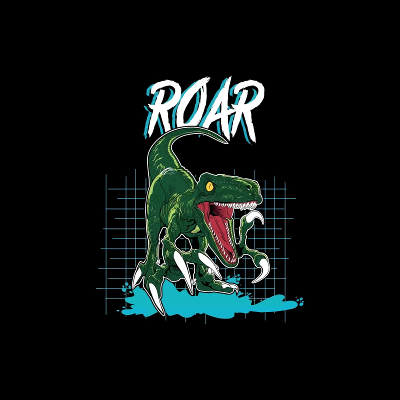 Velociraptor Roar: Neo-Retro Power Tapestry