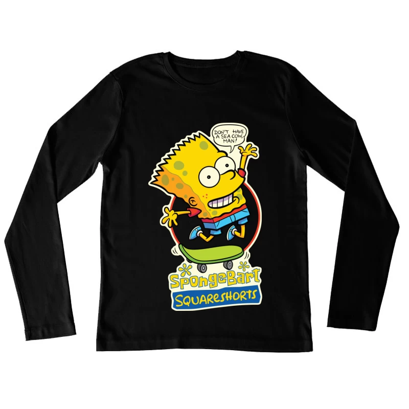 SpongeBart Squareshorts Skateboarding Character Female Long Sleeve T-Shirt