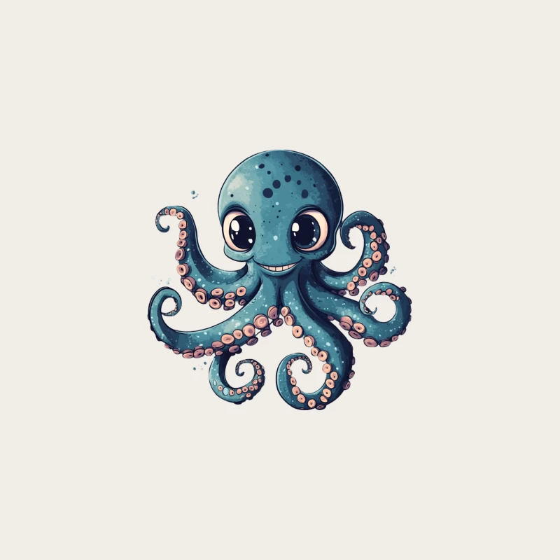 Adorable Blue Cartoon Octopus Illustration Bucket Hat