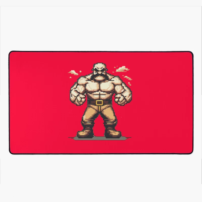 Muscular Pixel Art Fighter Character in Retro Gaming Style Desk Mat