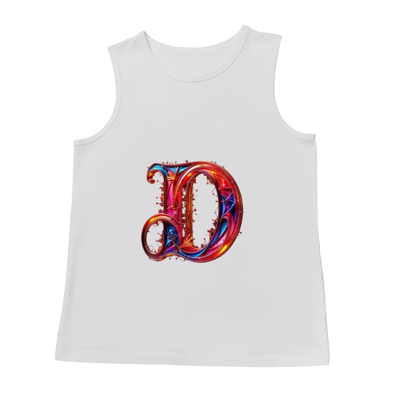 Ornate Gothic Letter D with Vibrant Red and Blue Design Male Tank Top