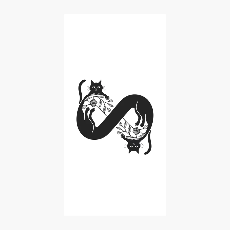 Infinity Cats: A Symmetrical Black and White Floral Illustration iPhone Case