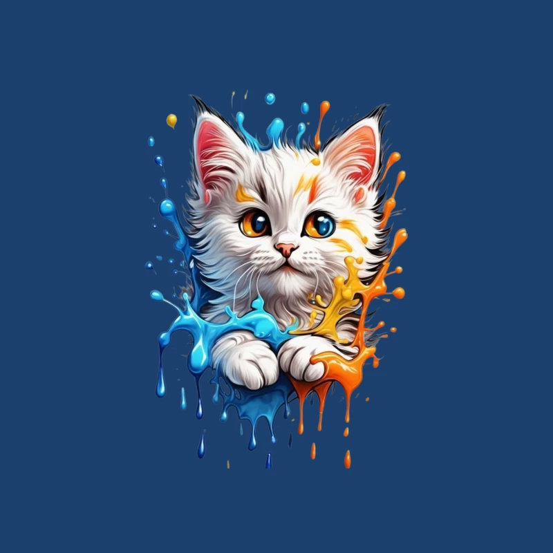 Cute Colorful Cat Illustration Male Pullover Hoodie