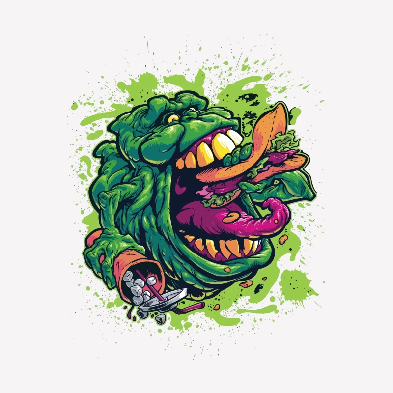 Colorful Monster Eating Food Illustration Male T-Shirt