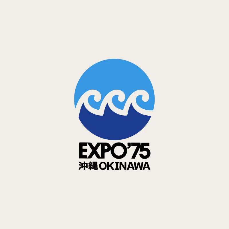 Vintage 1975 Okinawa Expo Logo with Ocean Wave Design Bucket Hat