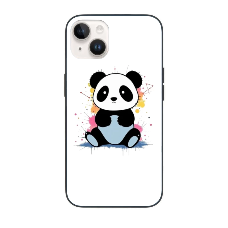 Adorable Cartoon Panda with Watercolor Splash Background iPhone Case