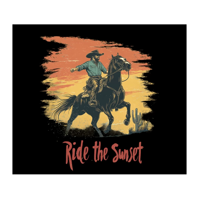 Vintage Western Cowboy Riding into the Sunset Tapestry
