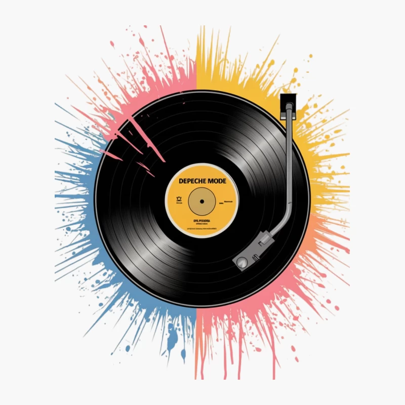 Colorful Vinyl Record Splash Art with Depeche Mode Cotton Tote Bag