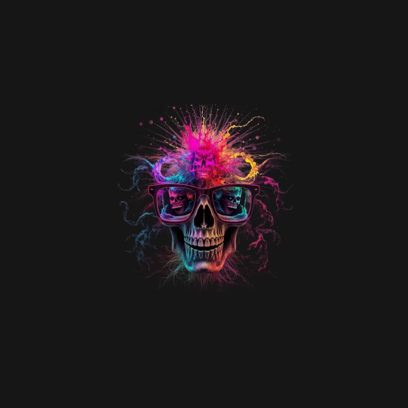 Psychedelic Skull with Reflective Sunglasses in Vibrant Colors Desk Mat