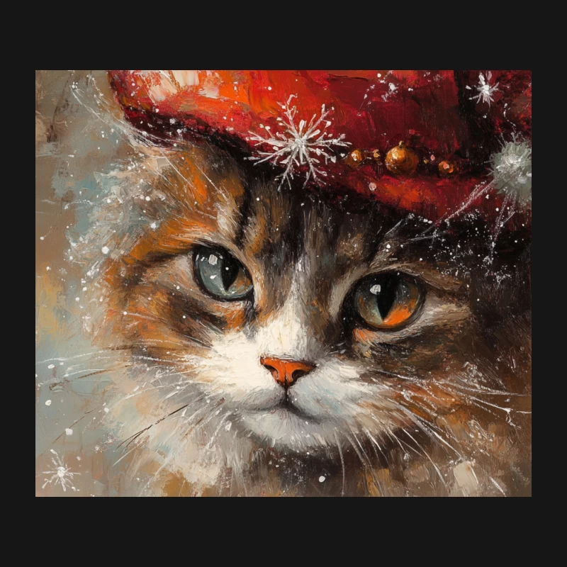 Artistic Winter Portrait of a Calico Cat with Snowflakes Mouse Pad