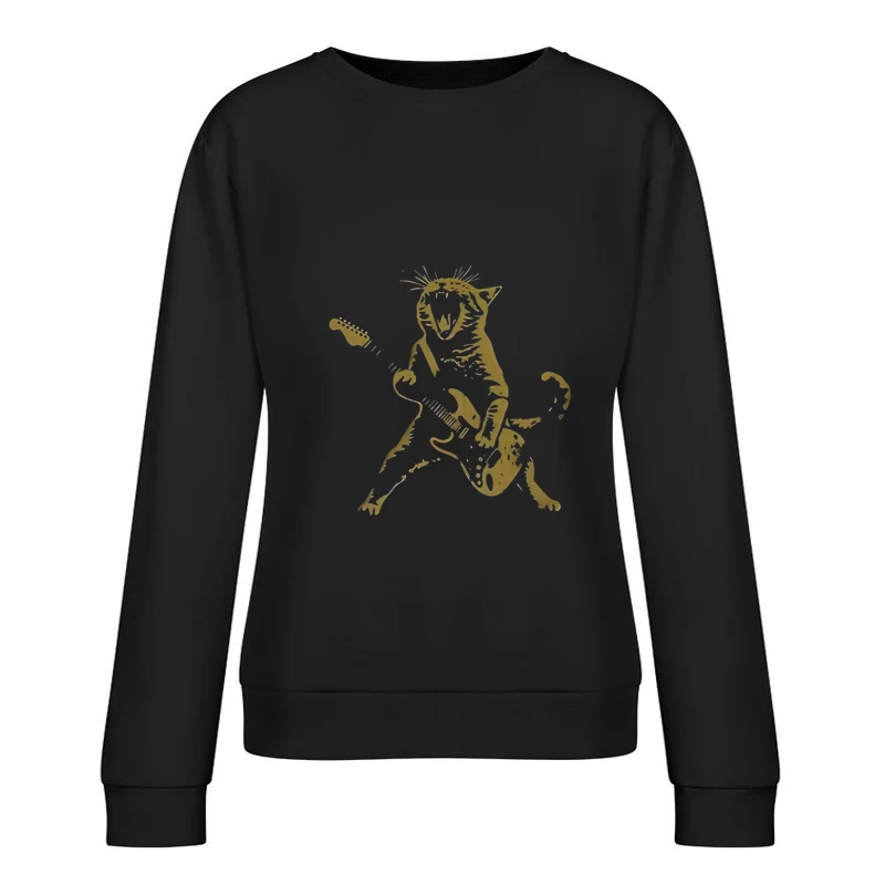 Rocking Cat with Electric Guitar Female Pullover Sweatshirt