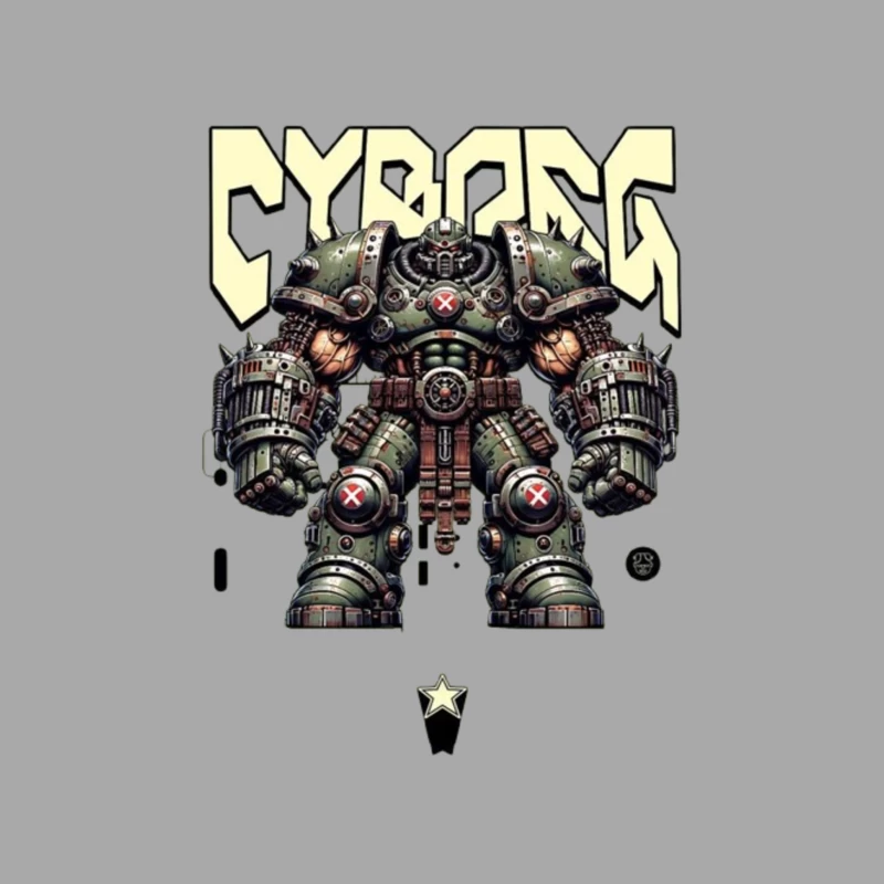 Heavy Combat Cyborg Mech Armor Illustration Male Pullover Hoodie