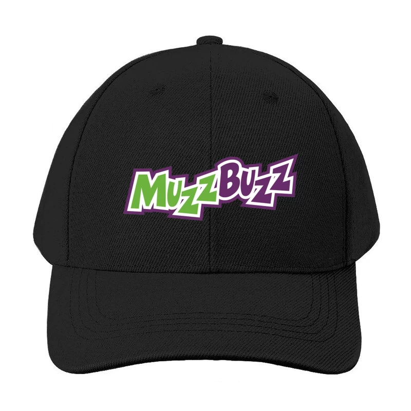 Muzz Buzz Beverage Brand Logo in Green and Purple Baseball Cap