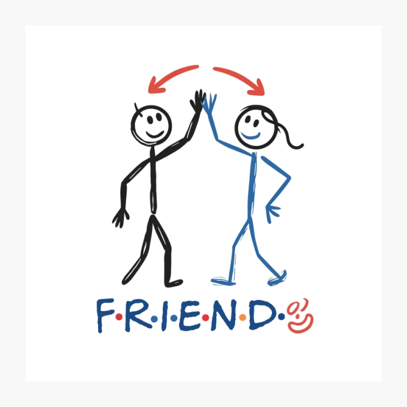 Simple Stick Figure Friends High-Fiving Pin
