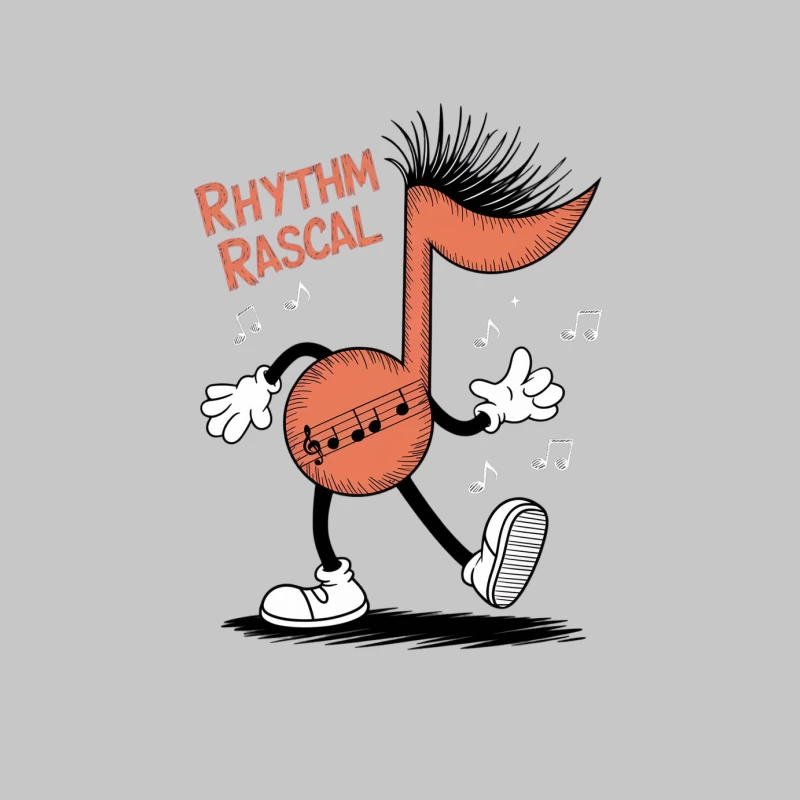 Vintage Rhythm Rascal Musical Note Character Illustration Female Long Sleeve T-Shirt