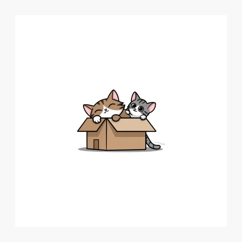 Adorable Cartoon Kittens Playing in Cardboard Box Pin