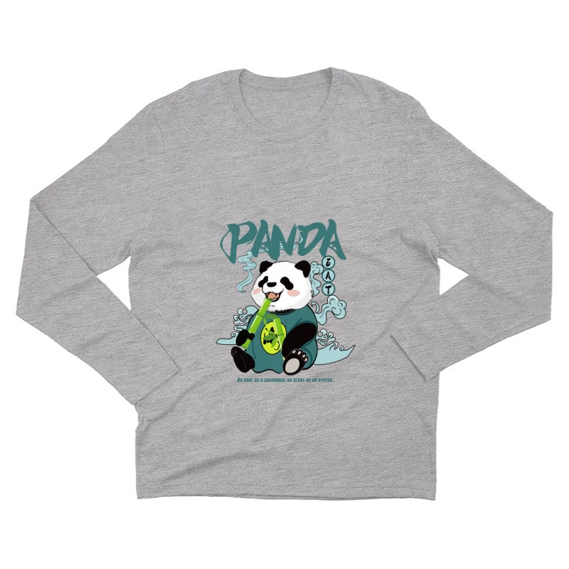 Lustiger Panda mit Bambus Herren Langarm T-Shirt