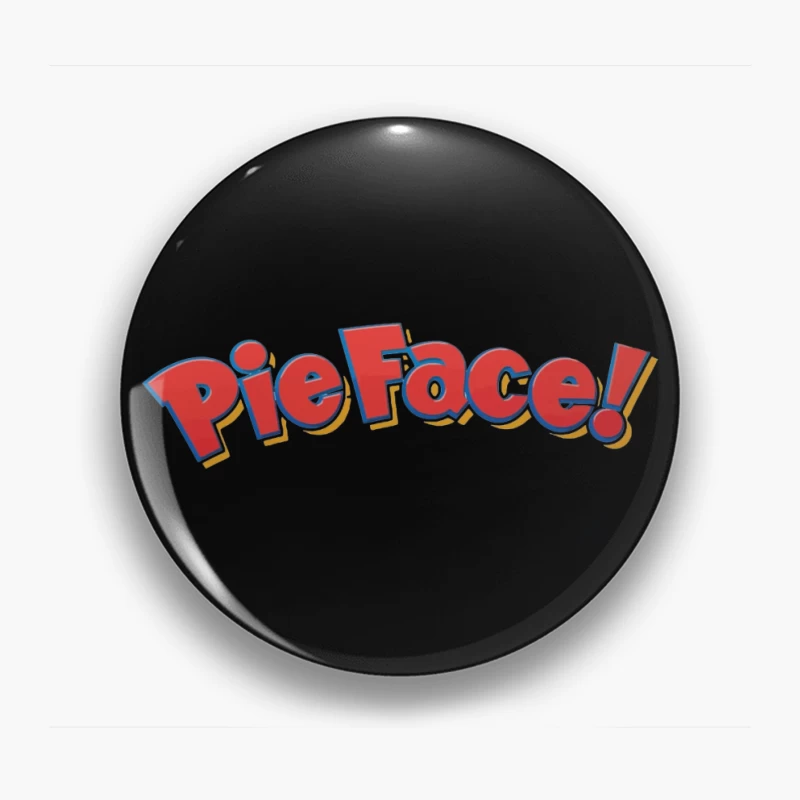 Pie Face Classic Game Logo in Red Cartoon Letters Pin