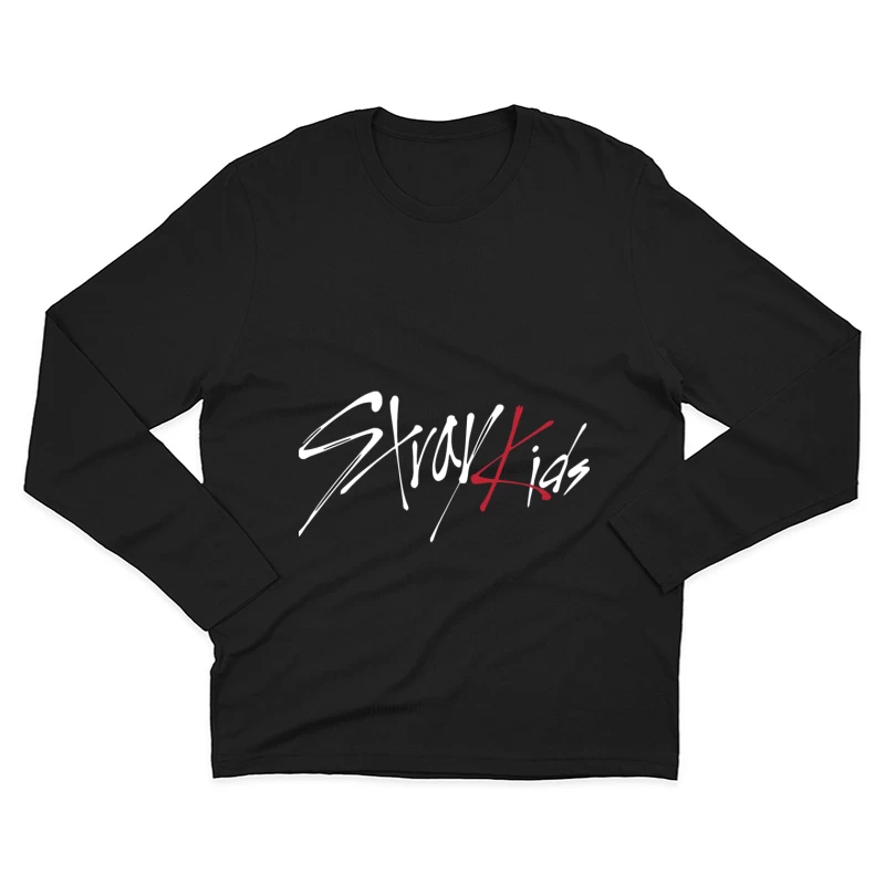 Modern Minimalist Calligraphic Signature in Red and Black Male Long Sleeve T-Shirt