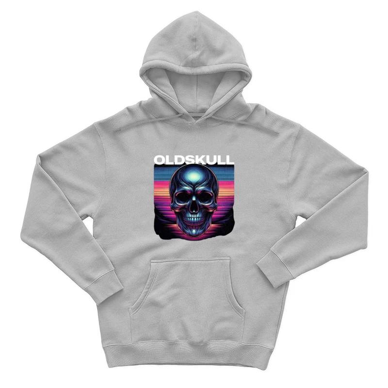 Retro Synthwave Neon Skull Artwork Male Pullover Hoodie