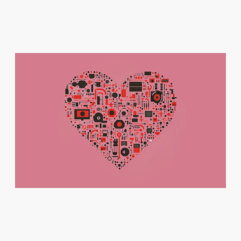 Tech-Infused Love: A Heart of Electronic Icons Travel Mug