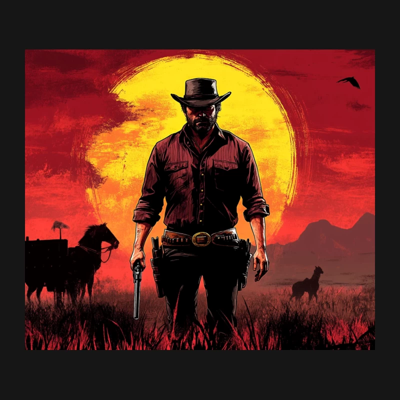 Rugged Cowboy Silhouette in Fiery Western Sunset Mouse Pad