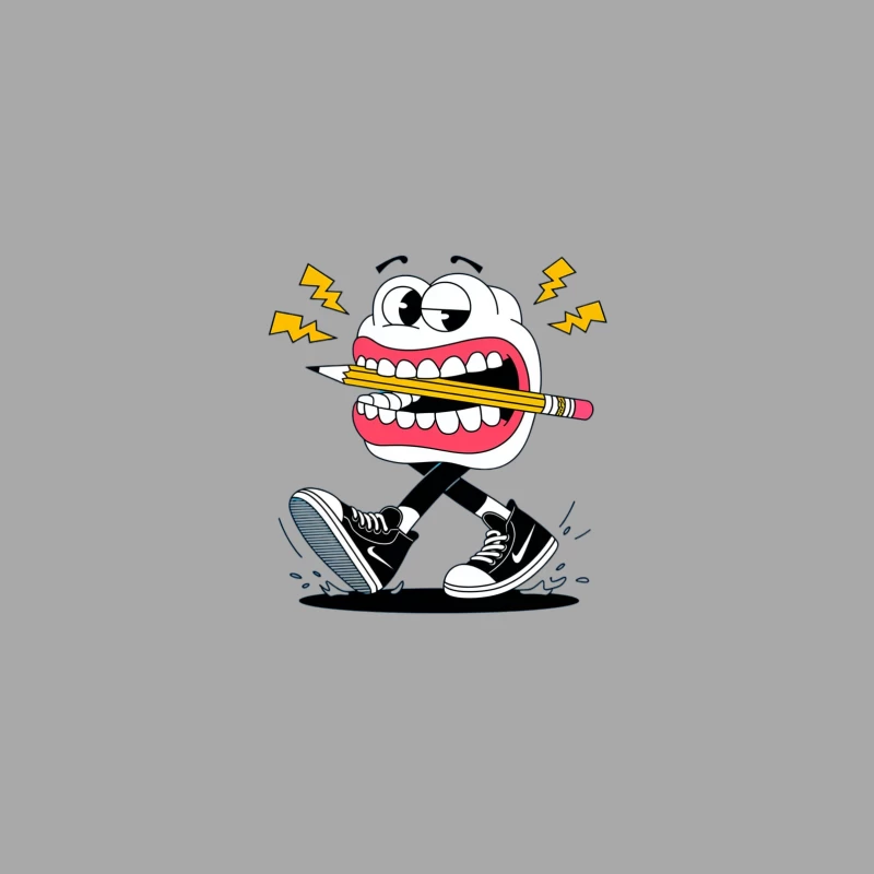 Furious Cartoon Character Biting Pencil While Walking Male Pullover Hoodie