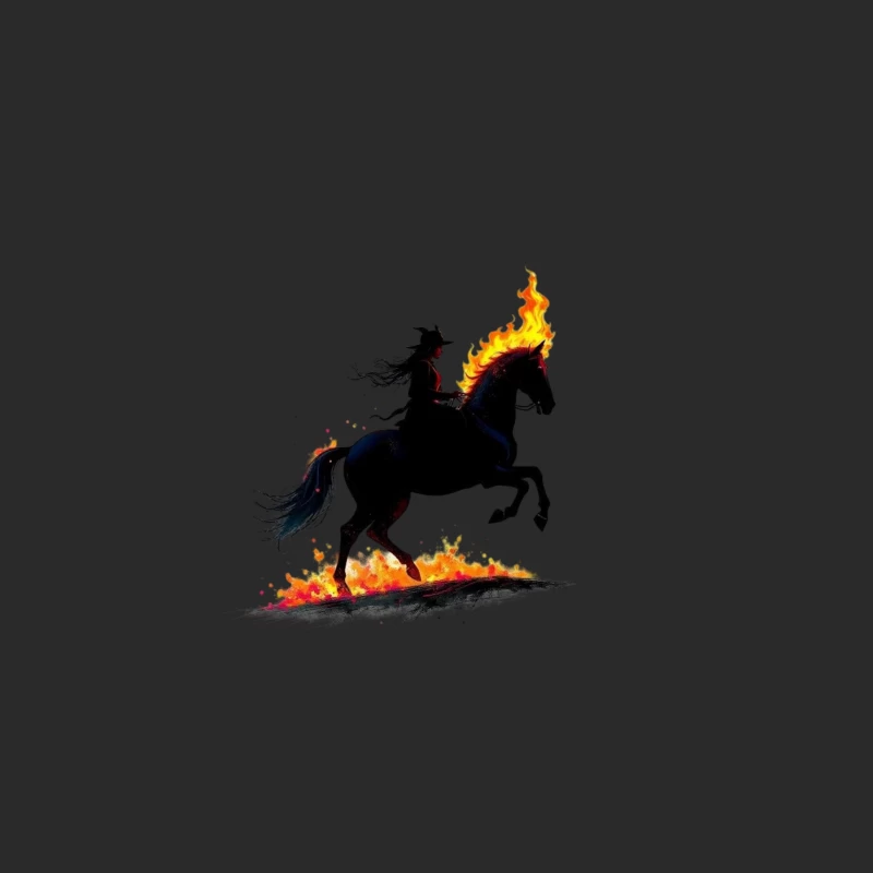 Mystical Dark Rider with Flaming Horse Silhouette Baseball Cap