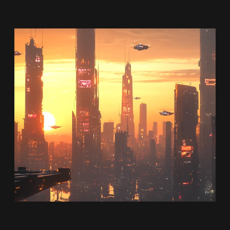 Dystopian Sunset Over a Futuristic Metropolis Mouse Pad