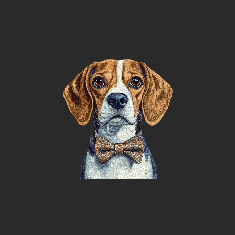 Stylish Beagle Portrait: Detailed Illustration of a Bow Tie-Wearing Dog Baseball Cap