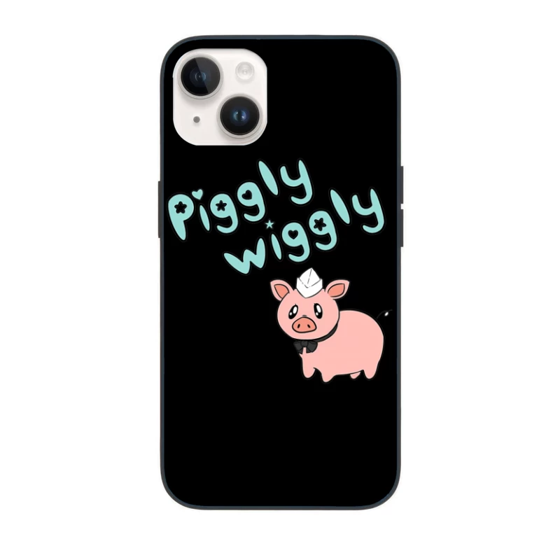 Cute Cartoon Pig with "Piggly Wiggly" Text iPhone Case