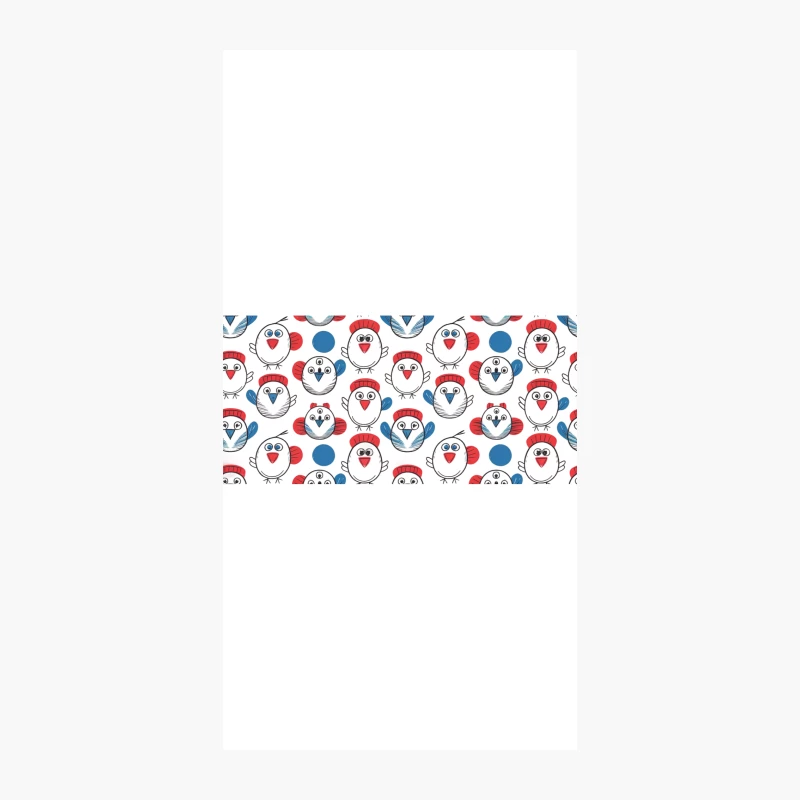 Whimsical Cartoon Bird Pattern in Red, White, and Blue iPhone Case