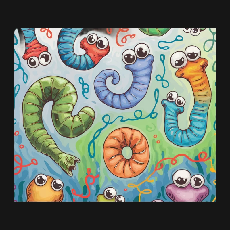 Whimsical Underwater World of Colorful Cartoon Worms Mouse Pad