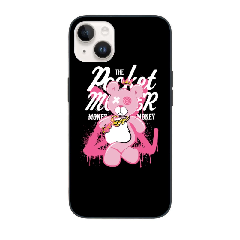 Playful Pink Bear with Graffiti Style and Crown iPhone Case