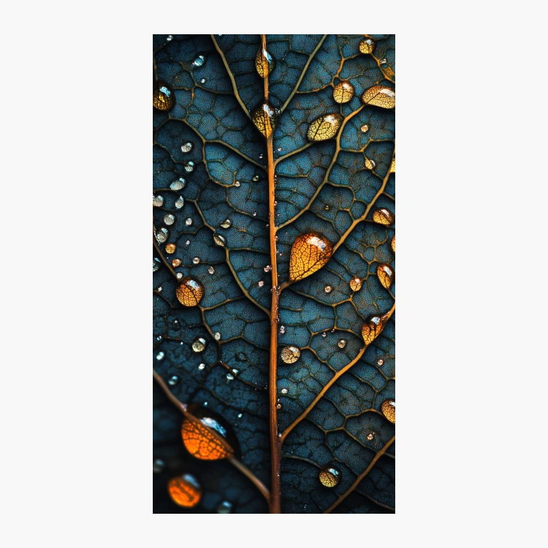 Ethereal Macro: Golden Droplets on Blue Leaf iPhone Case