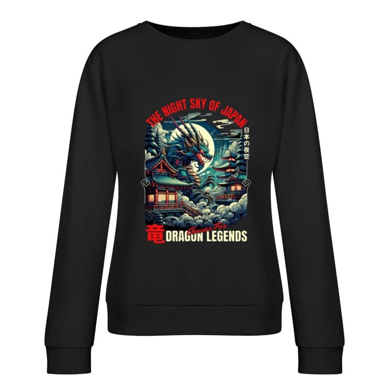 Mythical Dragon Under Japanese Night Moon Female Pullover Sweatshirt