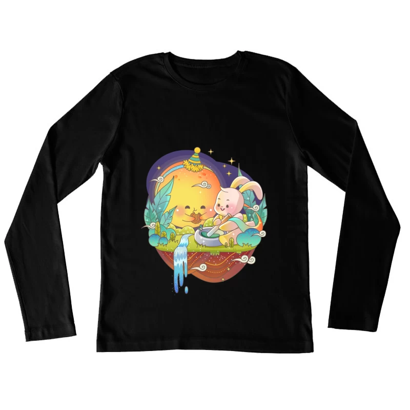 Fröhliches Mondfest mit Hase Damen Langarm T-Shirt