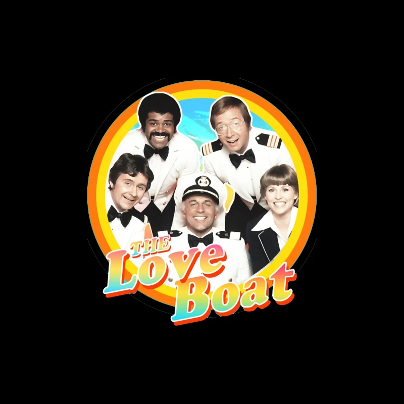 The Love Boat Classic TV Show Cast Promotional Image with Rainbow Circle Frame Throw Pillow