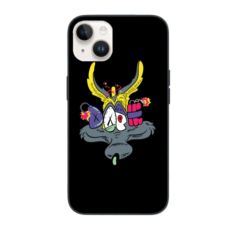 Whimsical Cartoon Creature with Explosive Elements iPhone Case