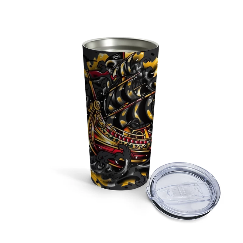 Artistic Pirate Ship Design Travel Mug
