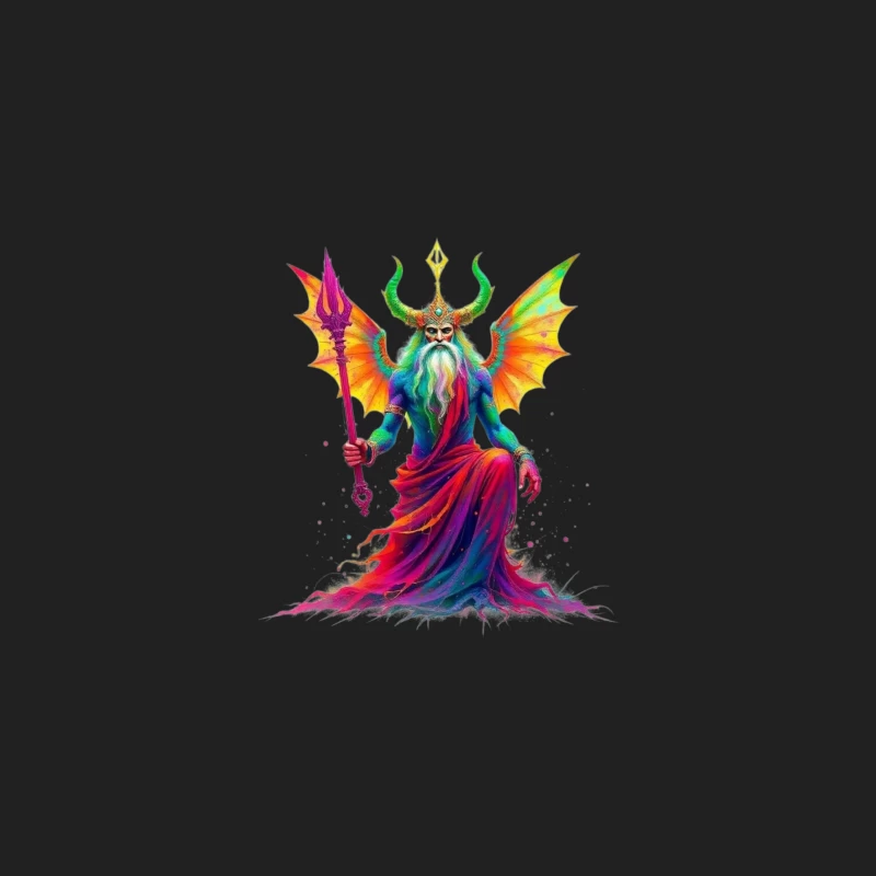 Rainbow-Hued Horned Deity with Dragon Wings Bucket Hat